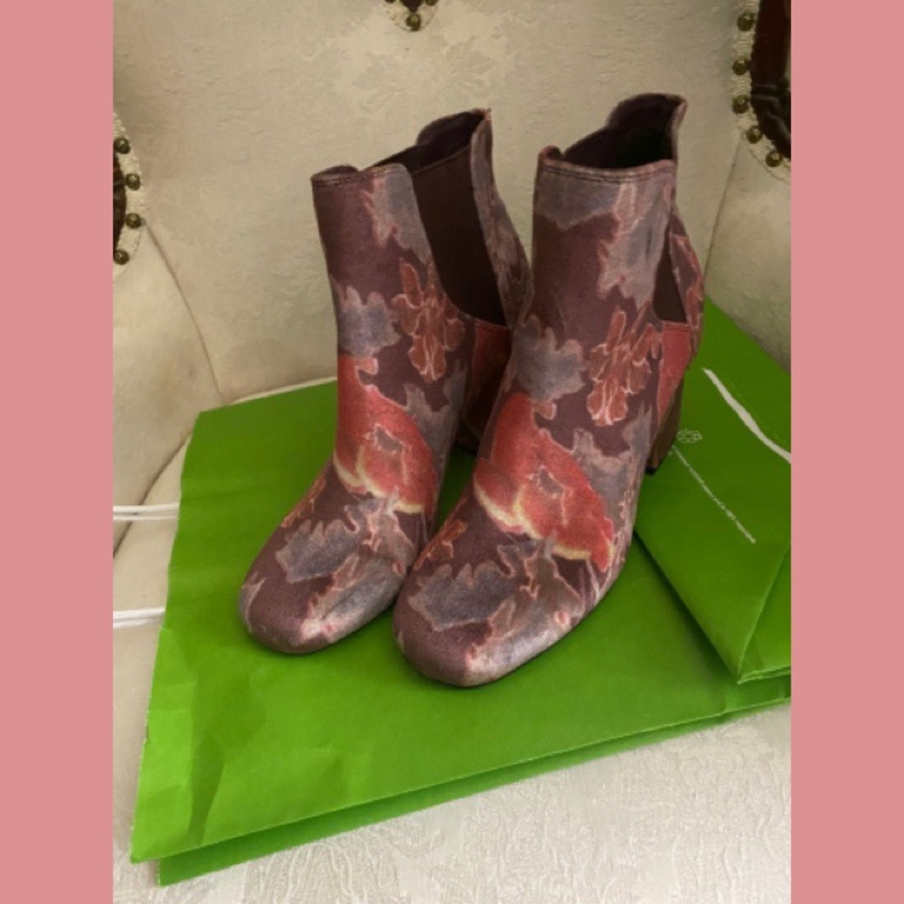 Burgundy, pink, blue low heel ankle boots